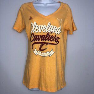 Adidas Cleveland Cavaliers T-Shirt Womens L 2016 NBA Finals Yellow V-Neck Logo
